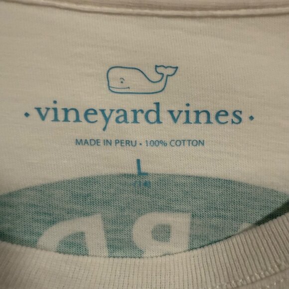 Vineyard Vines Long Sleeve White Tee with Teal Green Print Size L - Picture 3 of 6